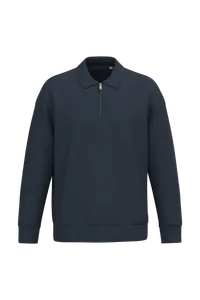 Sweat-shirt écoresponsable quart zip col polo à épaules tombantes unisexe - Native Spirit | Navy Blue