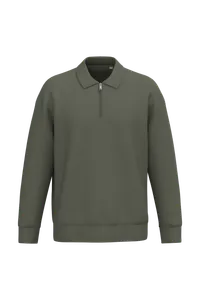 Sweat-shirt écoresponsable quart zip col polo à épaules tombantes unisexe - Native Spirit | Organic Khaki