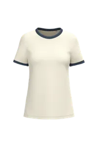 T-shirt ringer écoresponsable à bords contrastés effet délavé femme - Native Spirit | Ivory / Washed Navy Blue