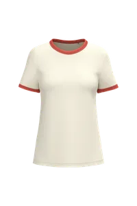 T-shirt ringer écoresponsable à bords contrastés effet délavé femme - Native Spirit | Ivory / Washed Paprika