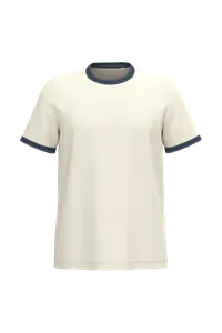 T-shirt ringer écoresponsable à bords contrastés effet délavé homme - Native Spirit | Ivory / Washed Navy Blue