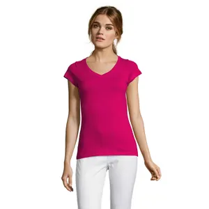Tee-Shirt Femme Col “V” Moon personnalisé - SOL'S | Fuchsia