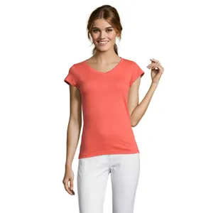 Tee-Shirt Femme Col “V” Moon personnalisé - SOL'S | Coral
