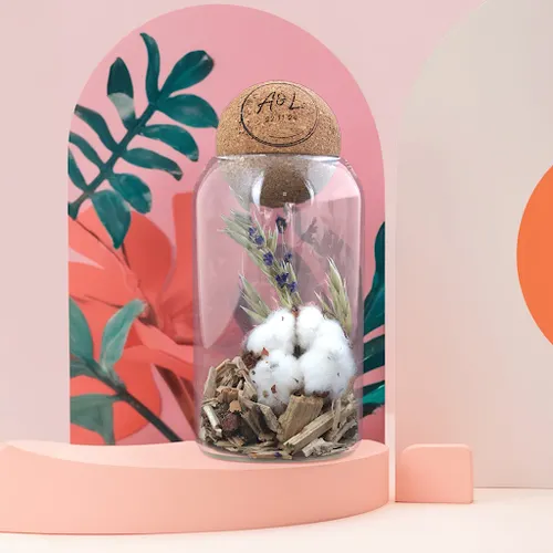 Terrarium boule liège fleurs séchées