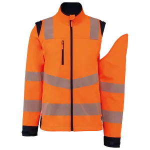 Veste softshell de sécurité recyclée avec manches détachables unisexe - WK. Designed To Work | Hi Viz Orange / Navy